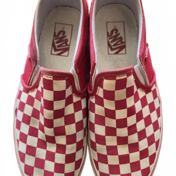 Vans Shoes - Vans Classic Slip-On Checkerboard Sneakers Red and White